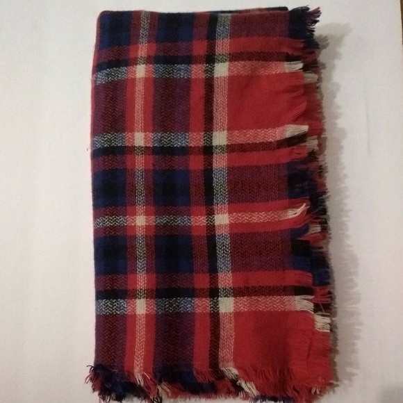 Accessories - 3/$25 Large Plaid Tartan Warm Red White Blue Scarf